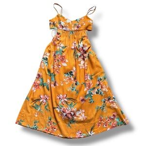 NWT O.P.T. Tuckernuck Orange Yellow  Floral Midi Dress - XSmall